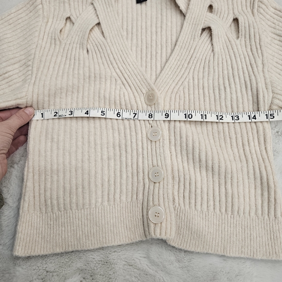 Express Women's Cream Ribbed Button-Up Cardigan - Picture 8 of 13